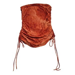 Vanity Y2K Burnt Orange Marble Glitter Rave Euphoria Ruched Tube Top Sz L/XL